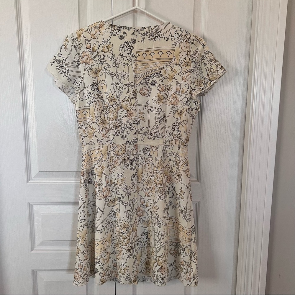 Aritzia Wilfred Nazaire Antique Pattern Mini Dress Yellow White Black Size US 6 - Picture 7 of 17